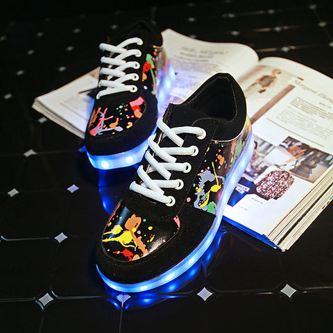 LED Light up Winter Shoes for Adult 2016 New Fashion 11 colors Luminous Shoes with USB Rechargeable Unisex Men Graffiti led Shoe