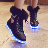 SYTAT Fashion led shoes 2016 Luminous Shoes High Quality LED Lights Colorful Shoes High Casual Shoes Rabbit's Hair Snow Boots