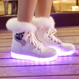 SYTAT Fashion led shoes 2016 Luminous Shoes High Quality LED Lights Colorful Shoes High Casual Shoes Rabbit's Hair Snow Boots